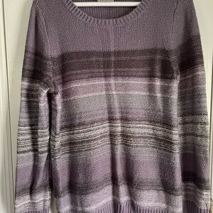LOFT Purple and Gray Crew Neck Sweater with Stripes